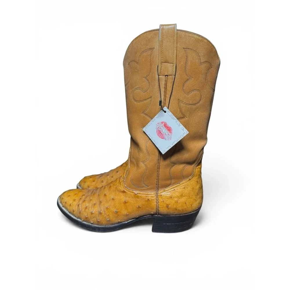 Vintage Custom Handmade Ostrich Quill Leather Western Cowboy Boots- Please Read - Picture 2 of 9